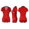 V-neck zip mesh panel short-sleeve one-piece shorts