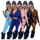 Korean velvet hooded zip top and trousers set