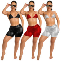 PU bikini bra, shorts suit