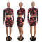 New sexy fashion perspective navel print two-piece suit