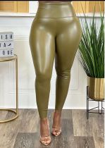 Casual high-neck high-elastic leggings leather pants