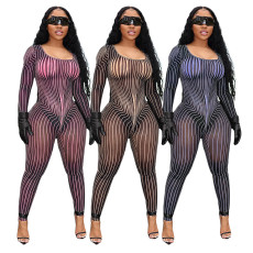 Perspective mesh sexy jumpsuit