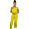 Solid color sleeveless zippered wide leg jumpsuit