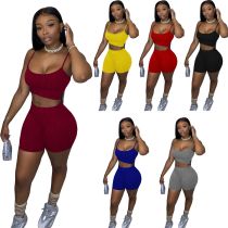 Pineapple yoga suspender vest shorts set
