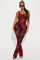 Printed mesh perspective sexy jumpsuit