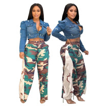 Camo panel flare pants