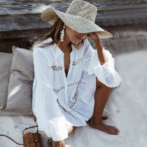 Shirt-style flare sleeve beach blouse
