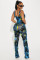 Printed mesh perspective sexy jumpsuit