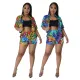 Fashion printed shirt collar casual two-piece set