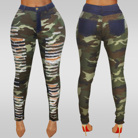 Sexy holed high-waist tight camouflage leggings