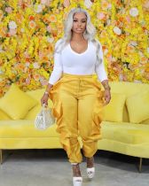 Fashion trend solid color pants with wooden ear edge