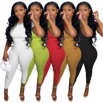 Summer new solid color pit strip short sleeve trousers casual two-piece set