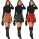 Fashion sexy PU leather pleated double-layer puffy skirt