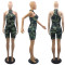 Fashion camouflage printed zippered one-piece shorts