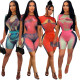 Printed round neck short sleeve shorts suit