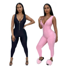 Sexy zippered solid color jumpsuit