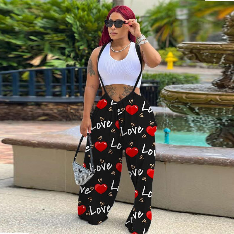 Sexy printed wide leg straps pants