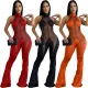 Sexy mesh panel hanging neck jumpsuit