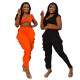Fashion wooden ear edge one-shoulder two-piece set