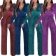 Sexy V-neck high elastic gold and silver silk women's jumpsuit