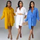 Fashion long-sleeve fake pocket irregular shirt dress