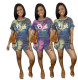 Perforated short sleeve short two-piece set