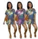 Perforated short sleeve short two-piece set