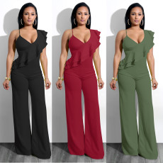 Sexy side shoulder ruffle jumpsuit