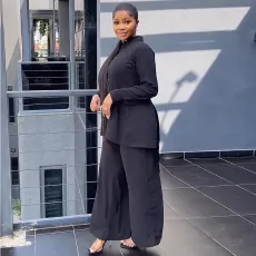Tassel panel long sleeve shirt wide leg trousers suit