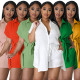 Cotton and linen plain shirt short sleeve casual shorts set