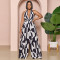 Printed sexy one-piece wide leg pants with hanging neck
