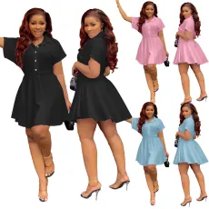 Casual fashion raglan short sleeve solid color dress