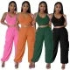 Sexy sleeveless vest pocket wide leg pants two-piece set