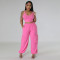 Sexy sleeveless vest pocket wide leg pants two-piece set