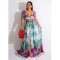 Fashion flower color painting sleeveless V-neck dress