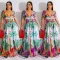 Fashion flower color painting sleeveless V-neck dress