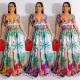 Fashion flower color painting sleeveless V-neck dress
