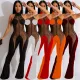 Fashion gauze hanging neck open back strapping jumpsuit