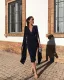 V-neck fitting dress solid color buttock skirt