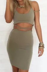 Sexy Sleeveless Pencil Skirt Wrapped Hip Skirt