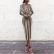 Deep V long-sleeved dress striped buttock skirt