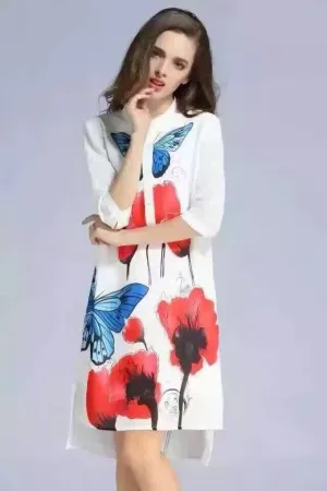 Medium sleeve printed dress