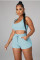 Casual sports solid color high-elastic pit tank top drawstring shorts two-piece set