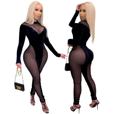 Sexy perspective stitching mesh jumpsuit