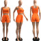 Casual sports solid color high-elastic pit tank top drawstring shorts two-piece set