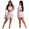 Fashion sexy one-shoulder long sleeve short top two-piece set