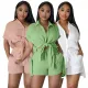 2023 Summer New Casual Solid Split Short Sleeve Shorts Set