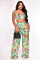 Two-piece printed suspender wrapped chest wide leg pants