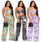Two-piece printed suspender wrapped chest wide leg pants