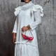 Large hollowed-out long-sleeved blouse suspender skirt two-piece dress